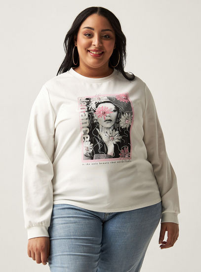 Graphic Print Sweatshirt with Crew Neck and Long Sleeves