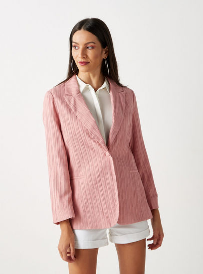 Textured Blazer with Notch Lapel and Button Closure