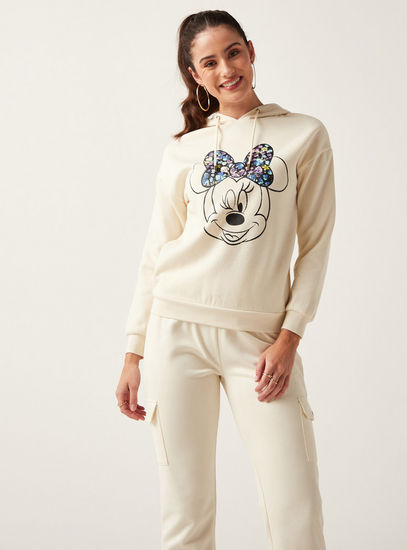 Minnie Mouse Print Sweatshirt with Hood and Long Sleeves