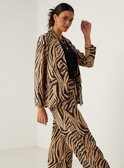 Animal Print Long Sleeves Fluid Blazer with Flap Pockets and Lapel Collar