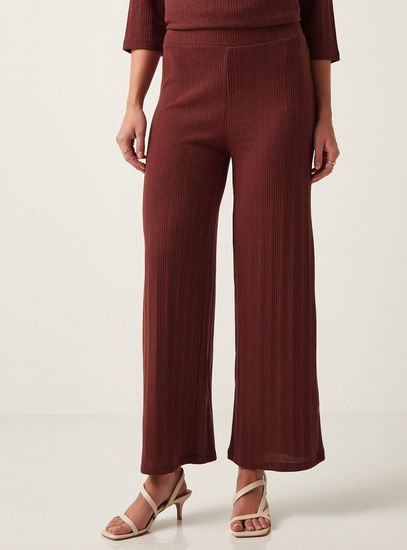 Ribbed Wide Leg Pants with Elasticised Waistband