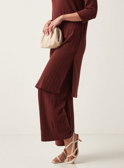 Ribbed Wide Leg Pants with Elasticised Waistband