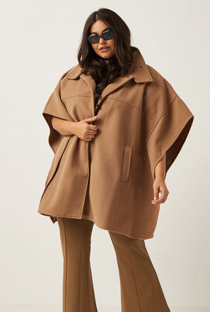Solid Cape Jacket with High Neck and Button Closure-mxwomen-clothing-plussizeclothing-coatsandjackets-jackets-1