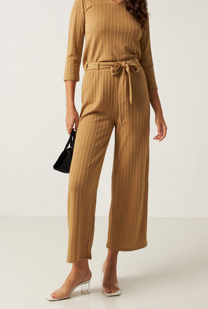 Textured Mid-Rise Pant with Tie-Up Belt Detail