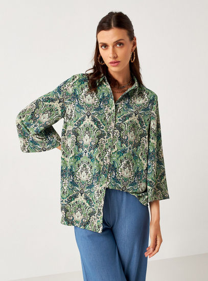 All-Over Paisley Print Shirt with Long Sleeves