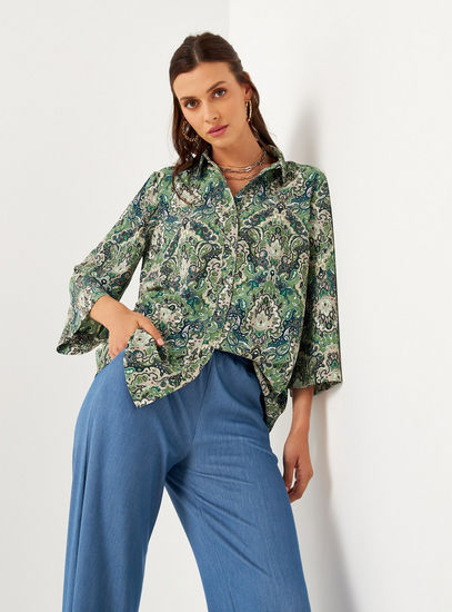 All-Over Paisley Print Shirt with Long Sleeves