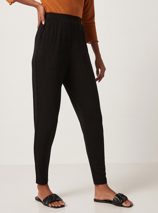 Solid Pants with Elasticated Waistband and Pockets