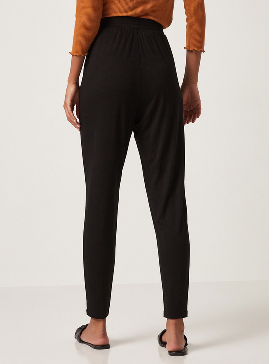 Solid Pants with Elasticated Waistband and Pockets