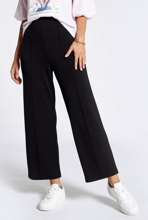 Solid Wide-Leg Pants with Elasticated Waistband