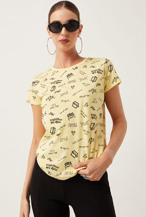 Typographic Print BCI Cotton T-shirt with Crew Neck and Short Sleeves