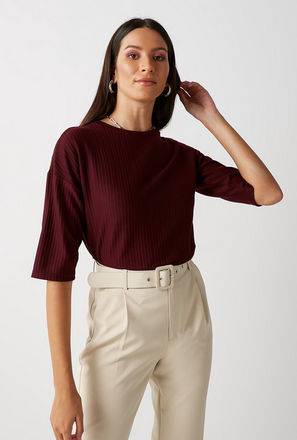 Textured Round Neck Top with Elbow Sleeves-mxwomen-clothing-tops-blouses-3