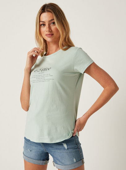 Slogan Print BCI Cotton T-shirt with Crew Neck and Short Sleeves