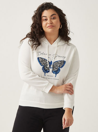 Butterfly Print Hooded Sweatshirt-Hoodies & Sweatshirts-image-0