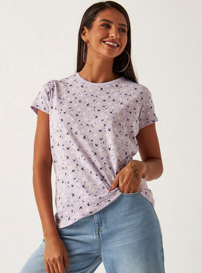 All-Over Print BCI Cotton T-shirt with Crew Neck and Short Sleeves