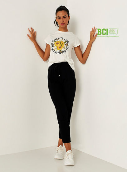 Printed BCI Cotton Crew Neck T-shirt with Short Sleeves-T-shirts & Vests-image-1