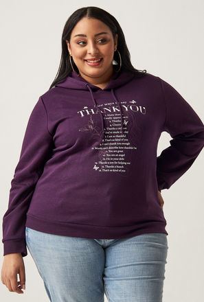 Slogan Print Sweatshirt with Hood and Long Sleeves