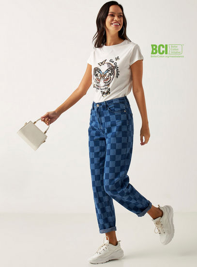 Graphic Print BCI Cotton T-shirt with Short Sleeves and Crew Neck-T-shirts & Vests-image-1