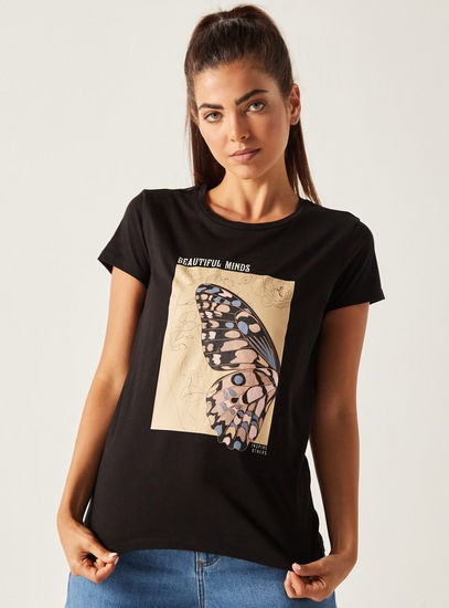 Printed BCI Cotton T-shirt with Round Neck and Short Sleeves