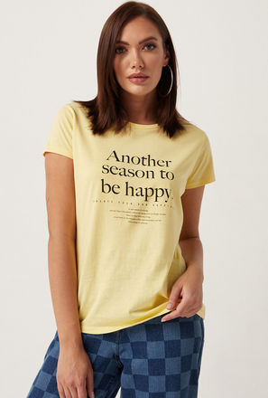 Slogan Print BCI Cotton T-shirt with Short Sleeves