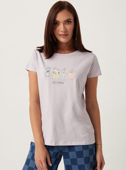 Printed BCI Cotton T-shirt with Round Neck and Short Sleeves