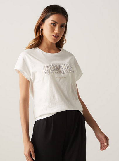 Embossed T-shirt with Round Neck and Short Sleeves-T-shirts & Vests-image-0