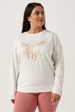 Butterfly Print Sweatshirt with Crew Neck and Long Sleeves