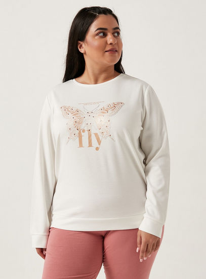 Butterfly Print Sweatshirt with Crew Neck and Long Sleeves-Hoodies & Sweatshirts-image-0
