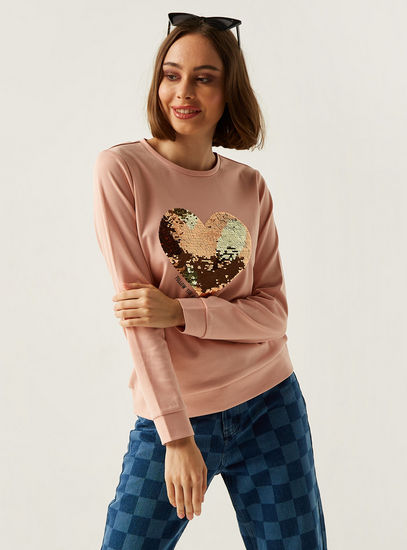Embellished Sweatshirt with Round Neck and Long Sleeves-Hoodies & Sweatshirts-image-0