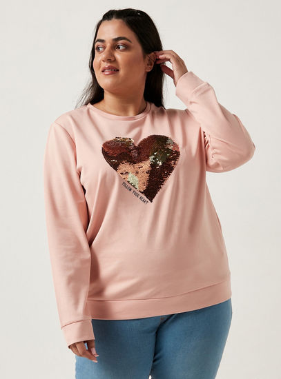 Embellished Sweatshirt with Round Neck and Long Sleeves-Hoodies & Sweatshirts-image-0