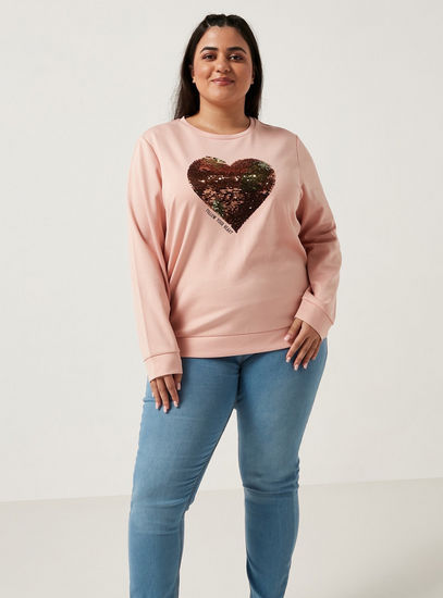Embellished Sweatshirt with Round Neck and Long Sleeves-Hoodies & Sweatshirts-image-1