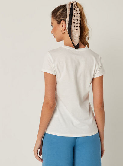 Embellished Crew Neck T-shirt with Short Sleeves