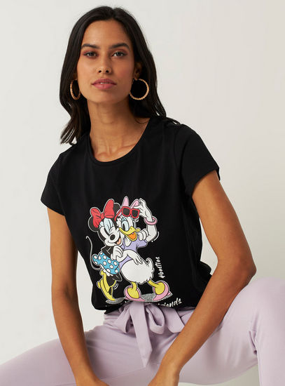 Daisy Duck Print T-shirt with Round Neck and Short Sleeves