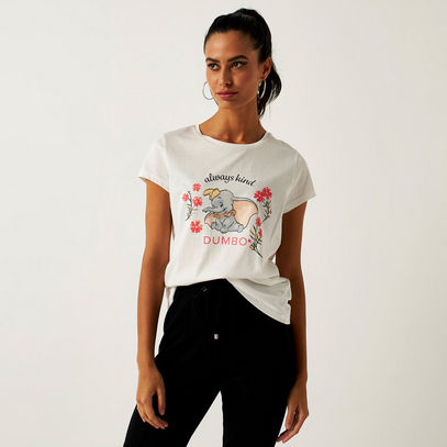 Dumbo Print T-shirt with Round Neck and Short Sleeves