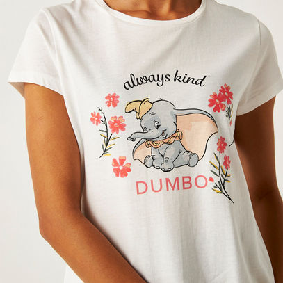 Dumbo Print T-shirt with Round Neck and Short Sleeves