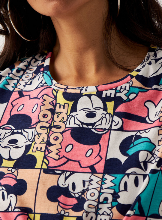 Mickey Mouse Print T-shirt with Short Sleeves and Crew Neck