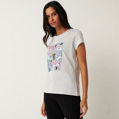 Bugs Bunny Print T-shirt with Crew Neck and Short Sleeves