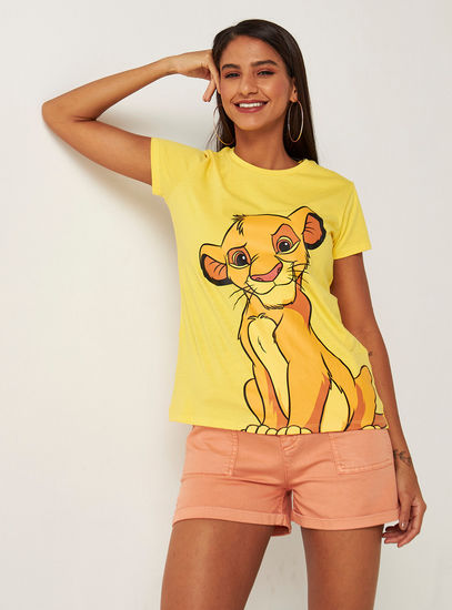 Lion King Print T-shirt with Round Neck and Short Sleeves