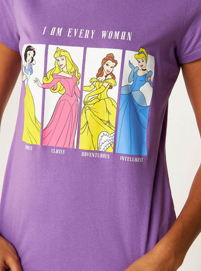 Princess Print T-shirt with Round Neck and Short Sleeves