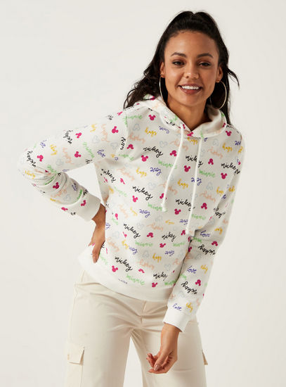 All Over Mickey and Minnie Print Sweatshirt with Hood and Long Sleeves