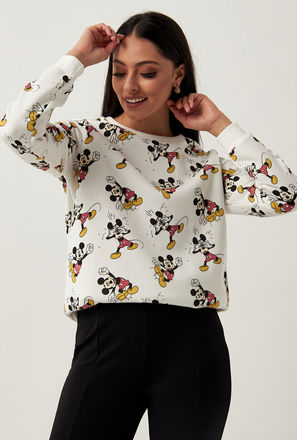 All Over Mickey Mouse Print Sweatshirt with Crew Neck and Long Sleeves-mxwomen-clothing-character-hoodiesandsweatshirts-2