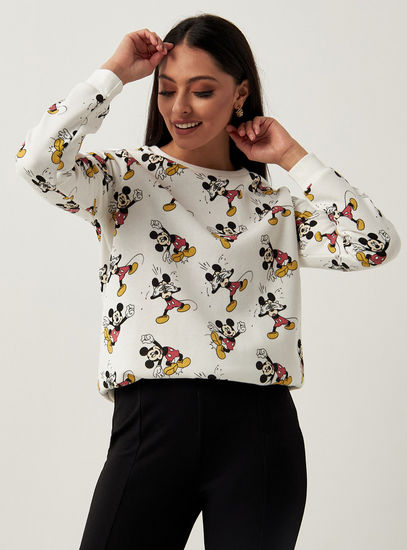 All Over Mickey Mouse Print Sweatshirt with Crew Neck and Long Sleeves