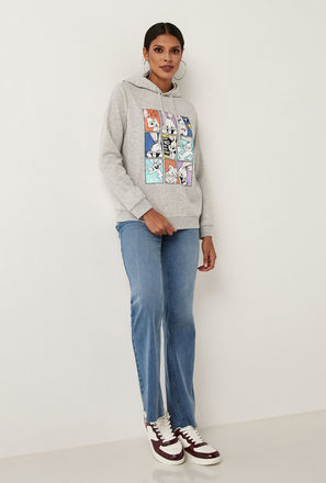 Bugs Bunny Print Hoodie with Drawstring Detail and Long Sleeves