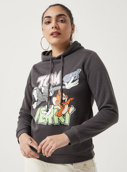Tom and Jerry Print Hoodie with Long Sleeves