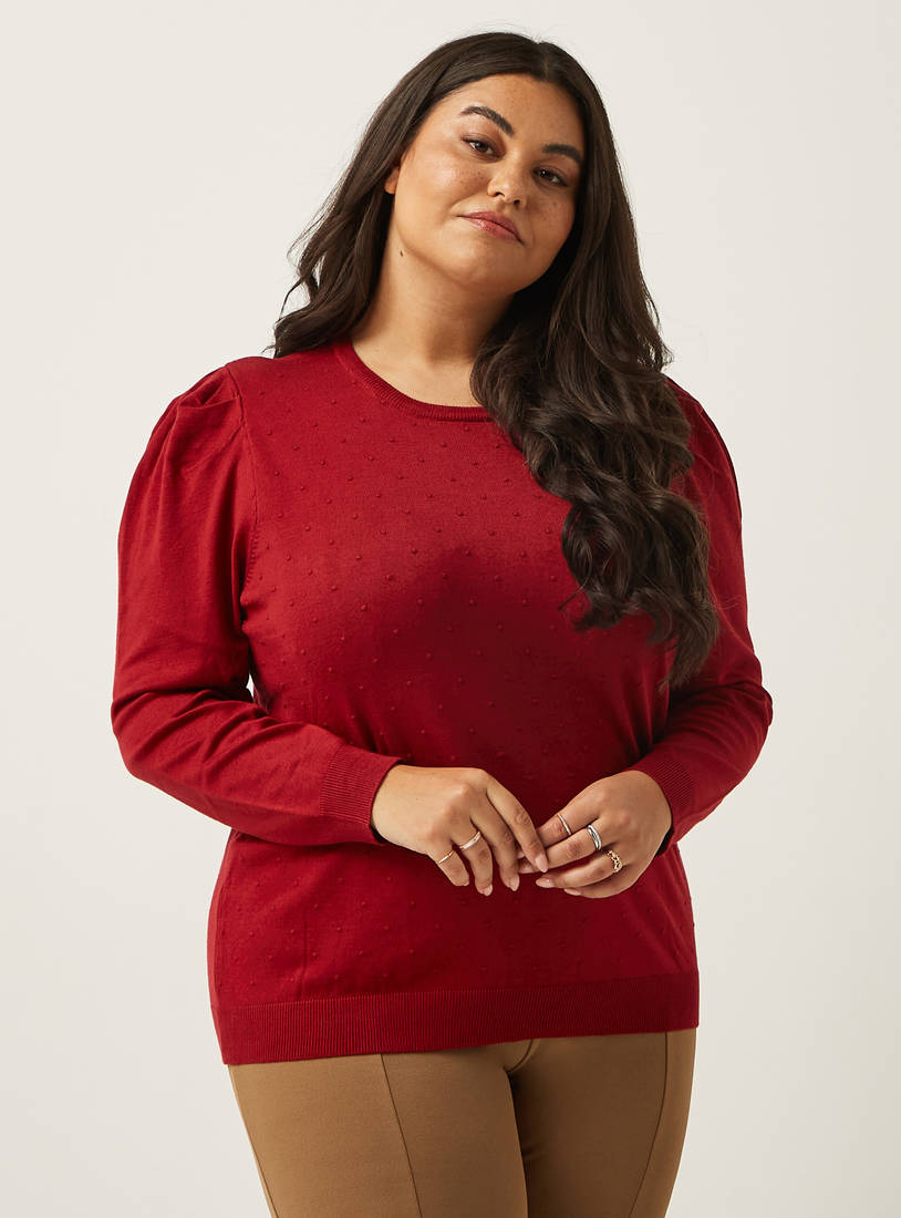 Textured Sweater with Crew Neck and Long Sleeves-Sweaters & Cardigans-image-0