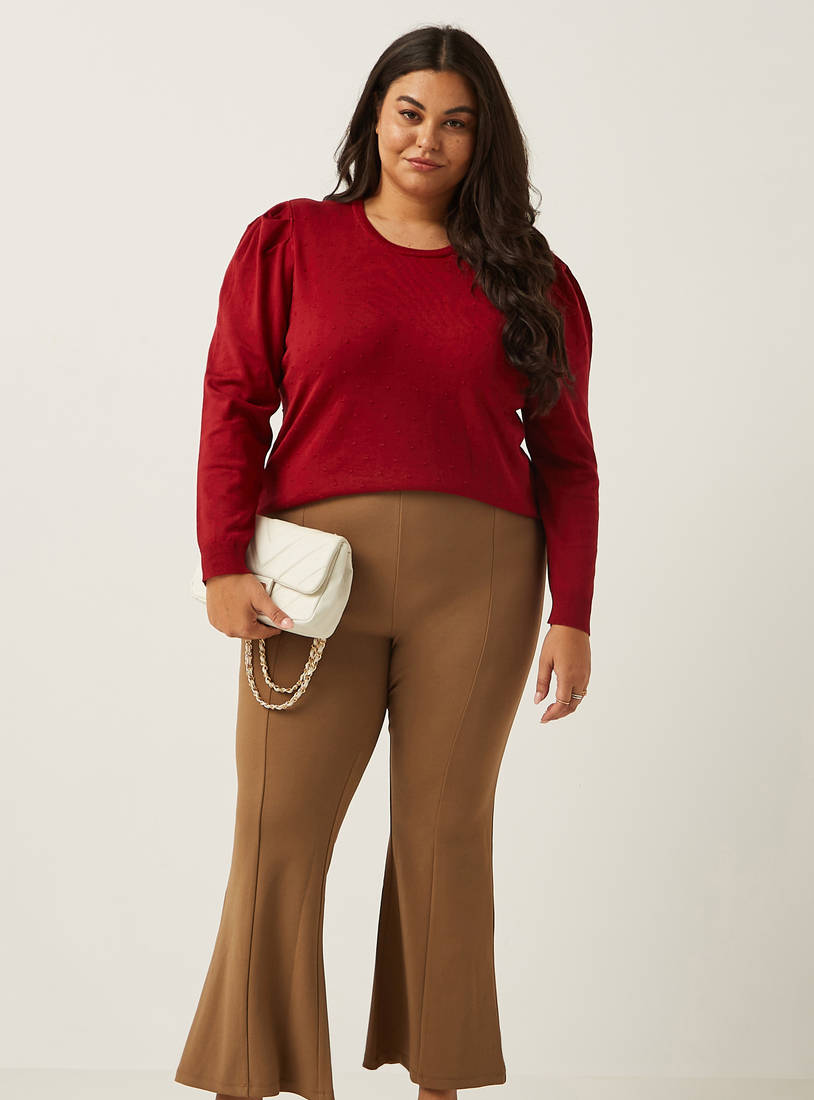 Textured Sweater with Crew Neck and Long Sleeves-Sweaters & Cardigans-image-1