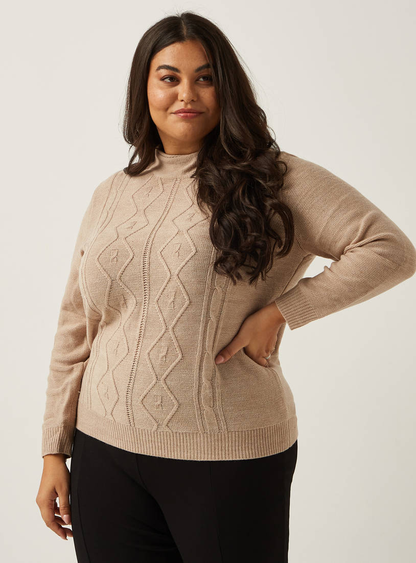 Textured Sweater with High Neck and Long Sleeves-Sweaters & Cardigans-image-0