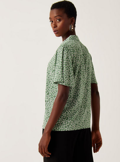 Printed Shirt with Flutter Sleeves and Spread Collar