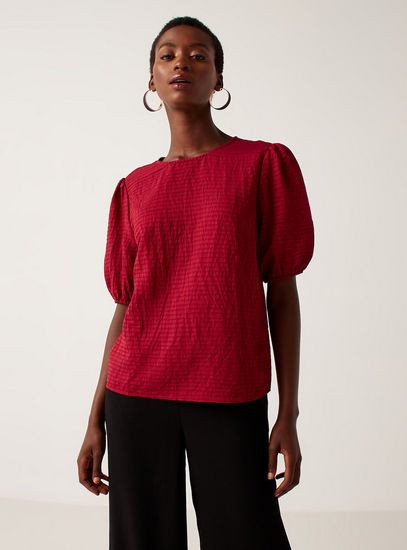 TexturedTop with Short Puff Sleeves and Round Neck