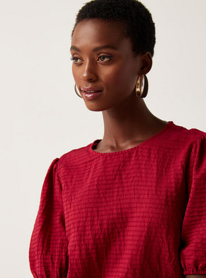 TexturedTop with Short Puff Sleeves and Round Neck