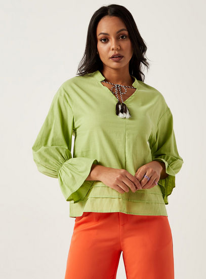 Solid Top with Long Sleeves and Neck Tie-Ups
